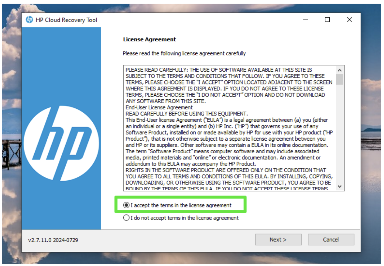 Accept the license agreement and click Next
